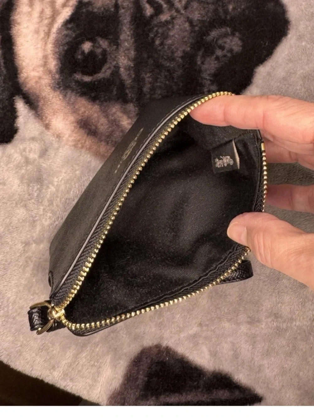 Coach Black pebbled Leather Wristlet with Gold Logo